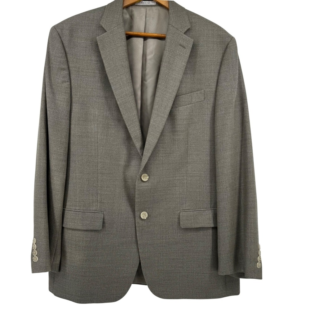 Lauren Ralph Lauren Grey Tan Silk Wool Windowpane Blazer Sport Coat 42R Mens